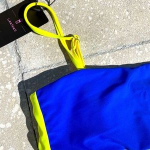 One shoulder blue bikini